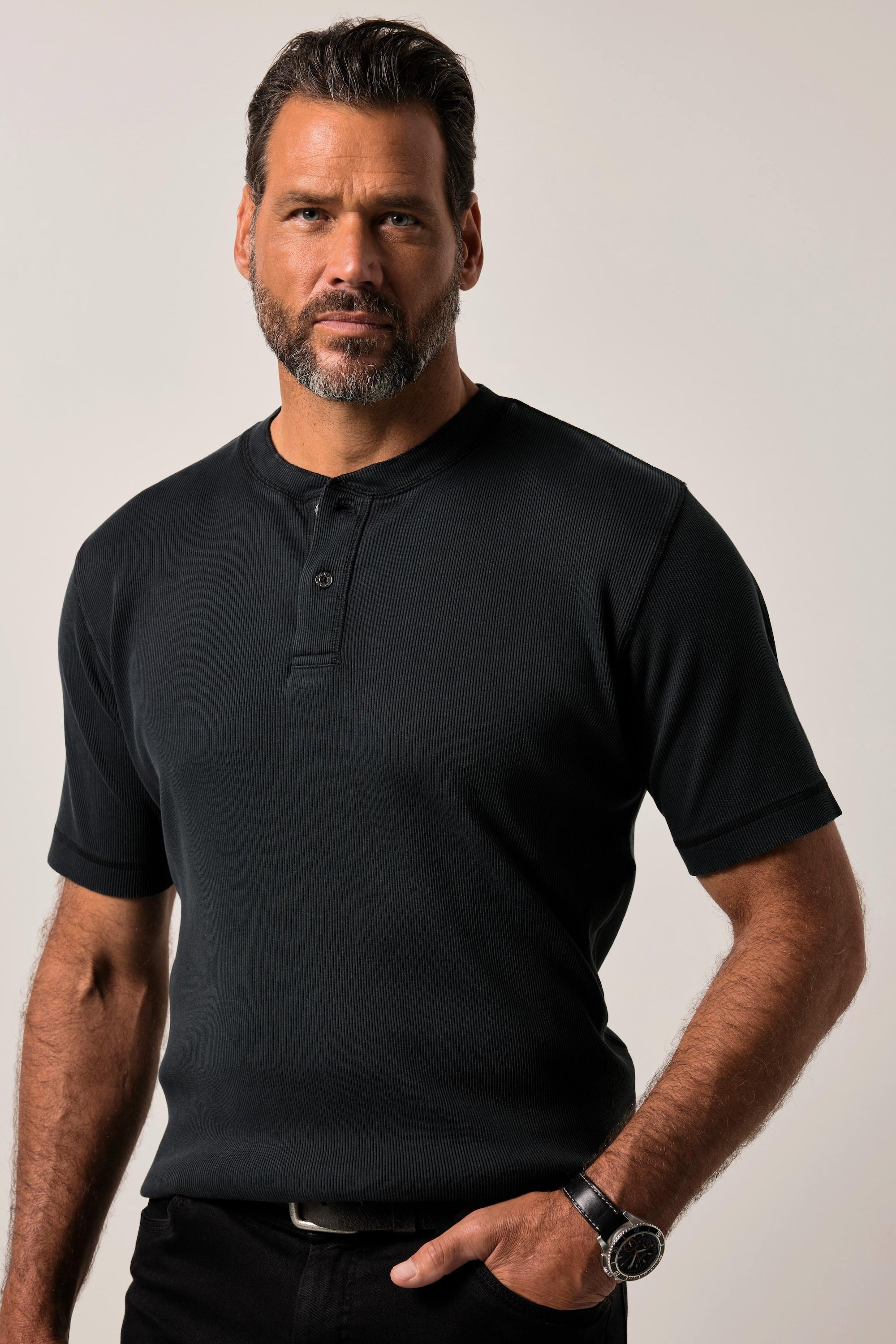 JP1880 FLEXNAMIC Halbarm Rippjersey Henley Vintage Look  