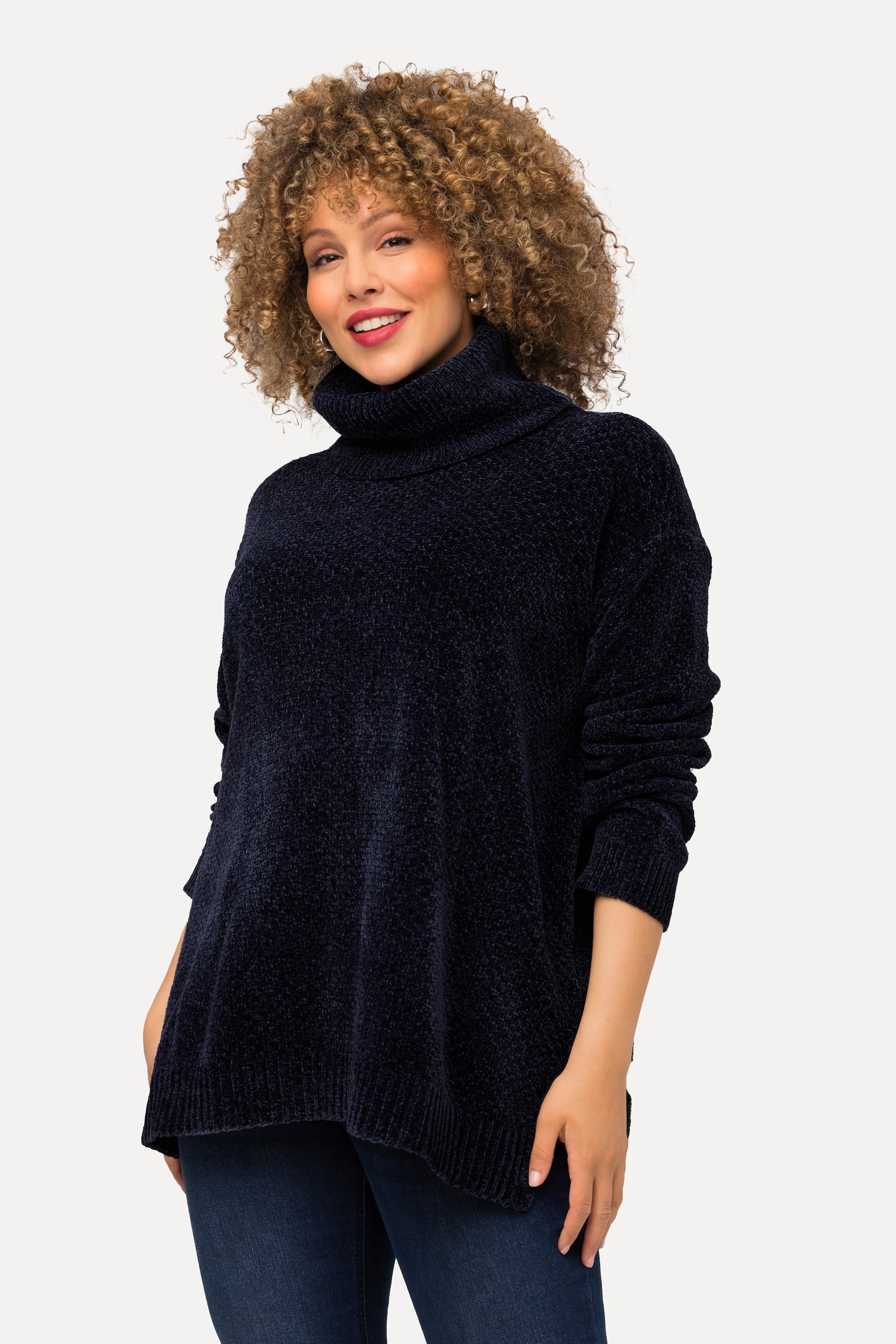 Ulla Popken  Pullover di ciniglia dal taglio oversize con collo alto e maniche lunghe 