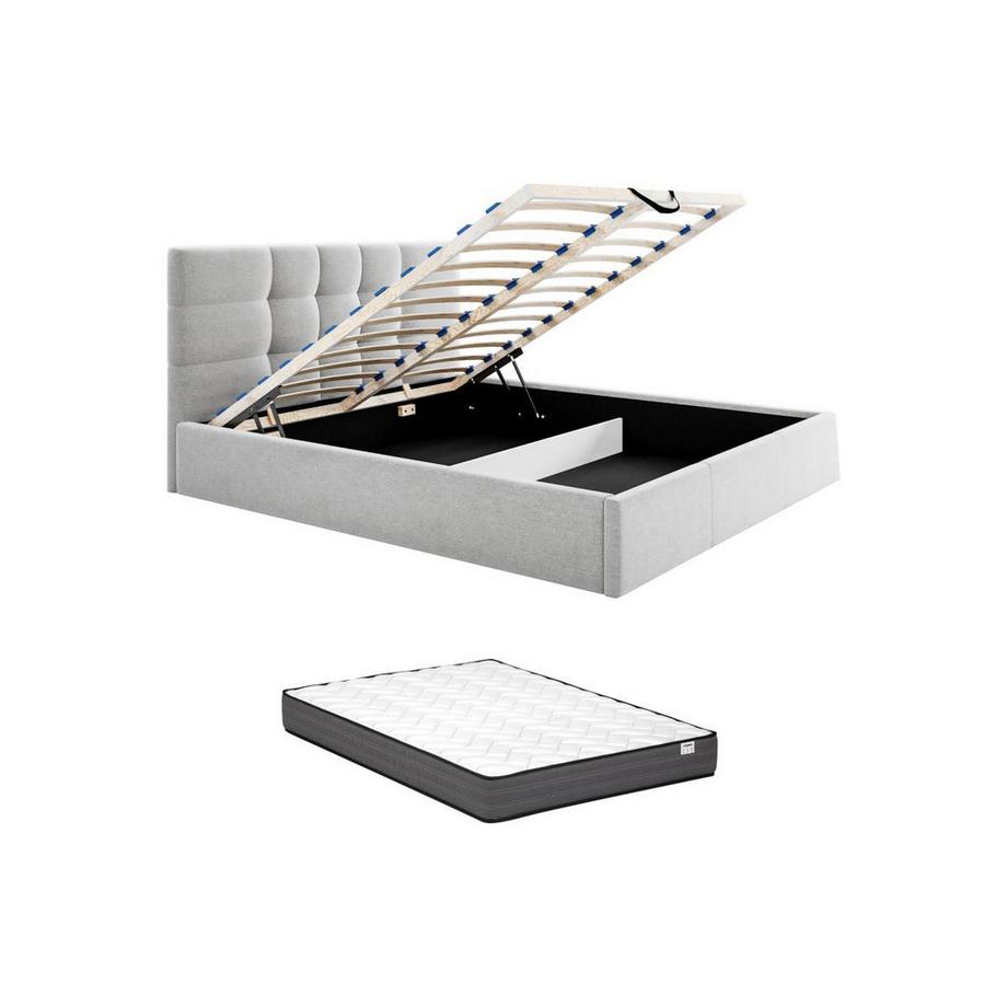 Lit coffre 180 x 200 cm - Tissu - Gris + Matelas - ELIAVA de Pascal Morabito