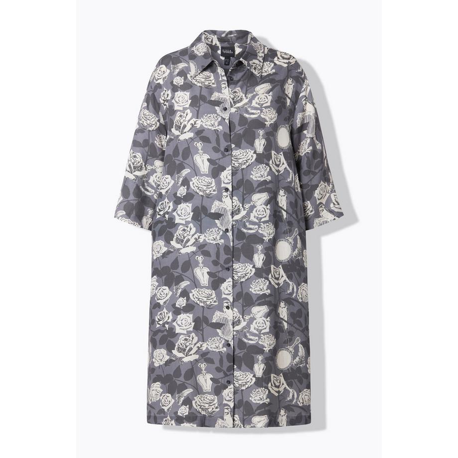 Ulla Popken Blusenkleid A-Linie Hemdkragen 3/4-Arm  