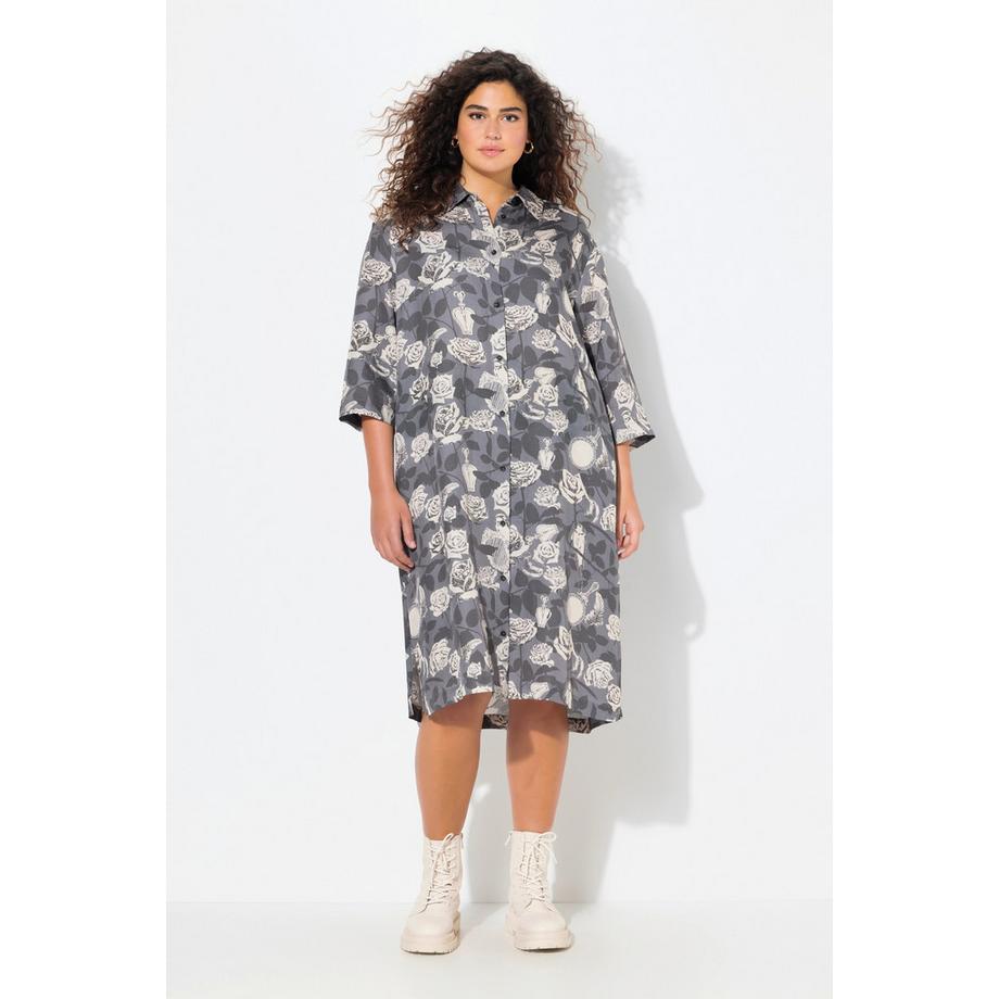 Ulla Popken Blusenkleid A-Linie Hemdkragen 3/4-Arm  