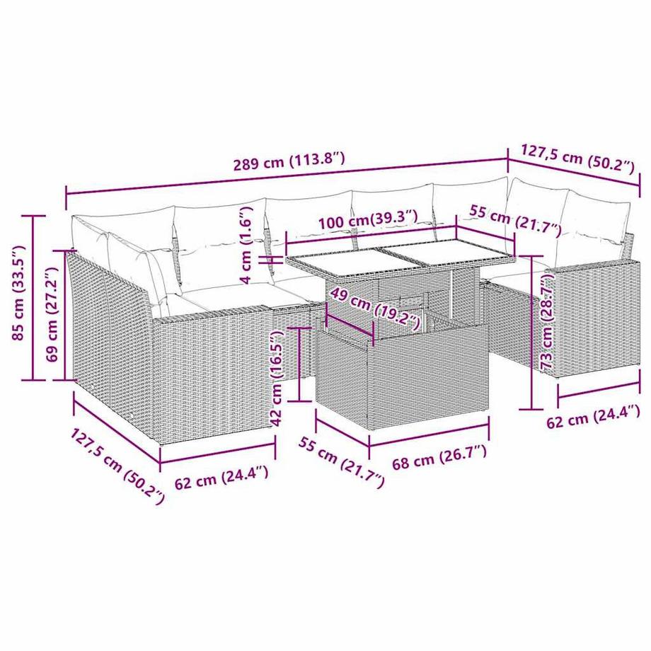 VidaXL Ensemble de canapés de jardin rotin synthétique  