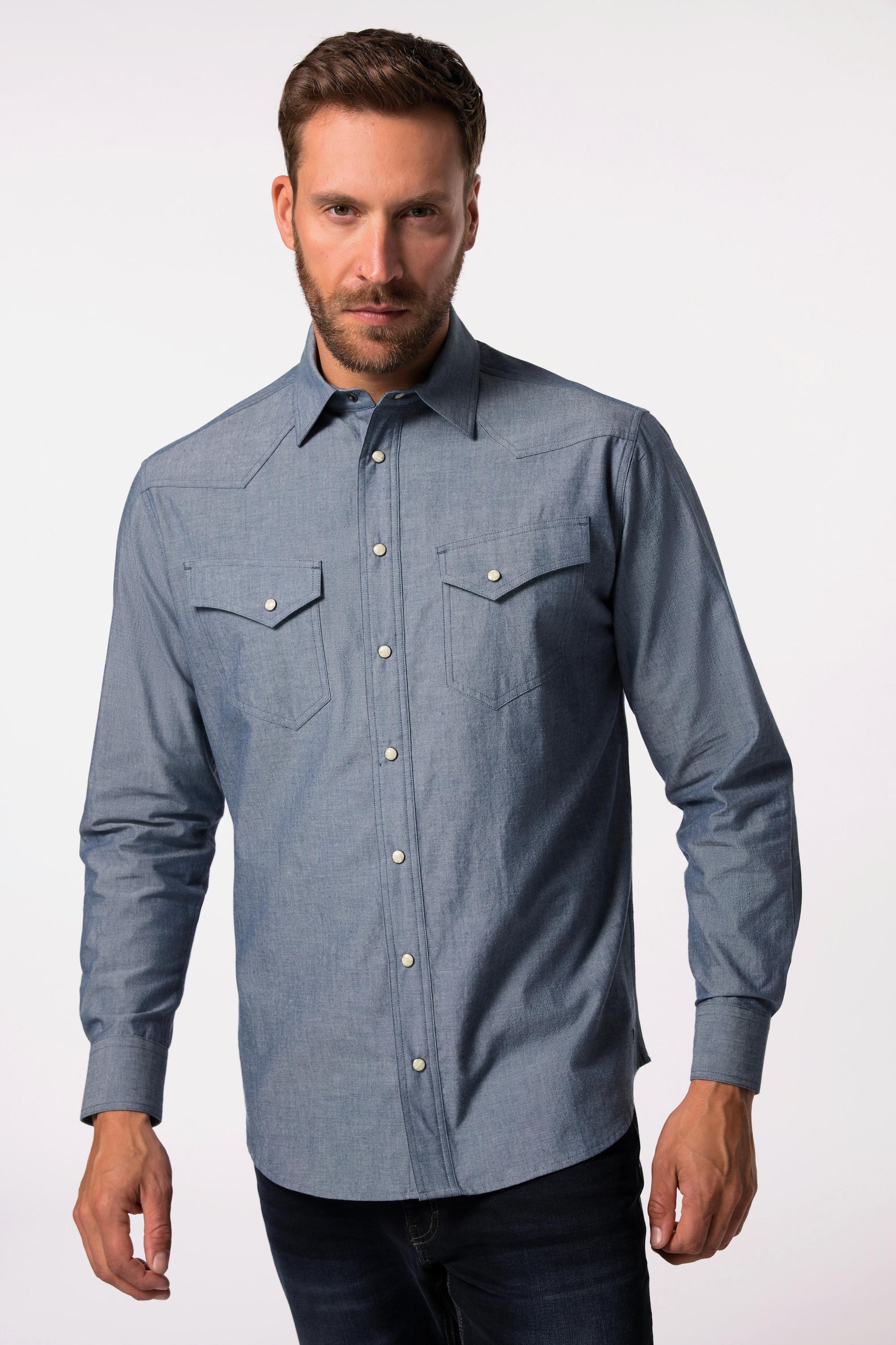 JP1880  Chemise manches longues esprit cowboy, coupe Modern Fit et col Kent - jusqu'au 8 XL 