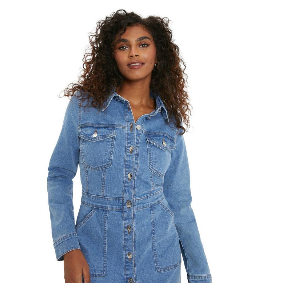 Dorothy Perkins Langärmliges Denim Hemdblusenkleid  