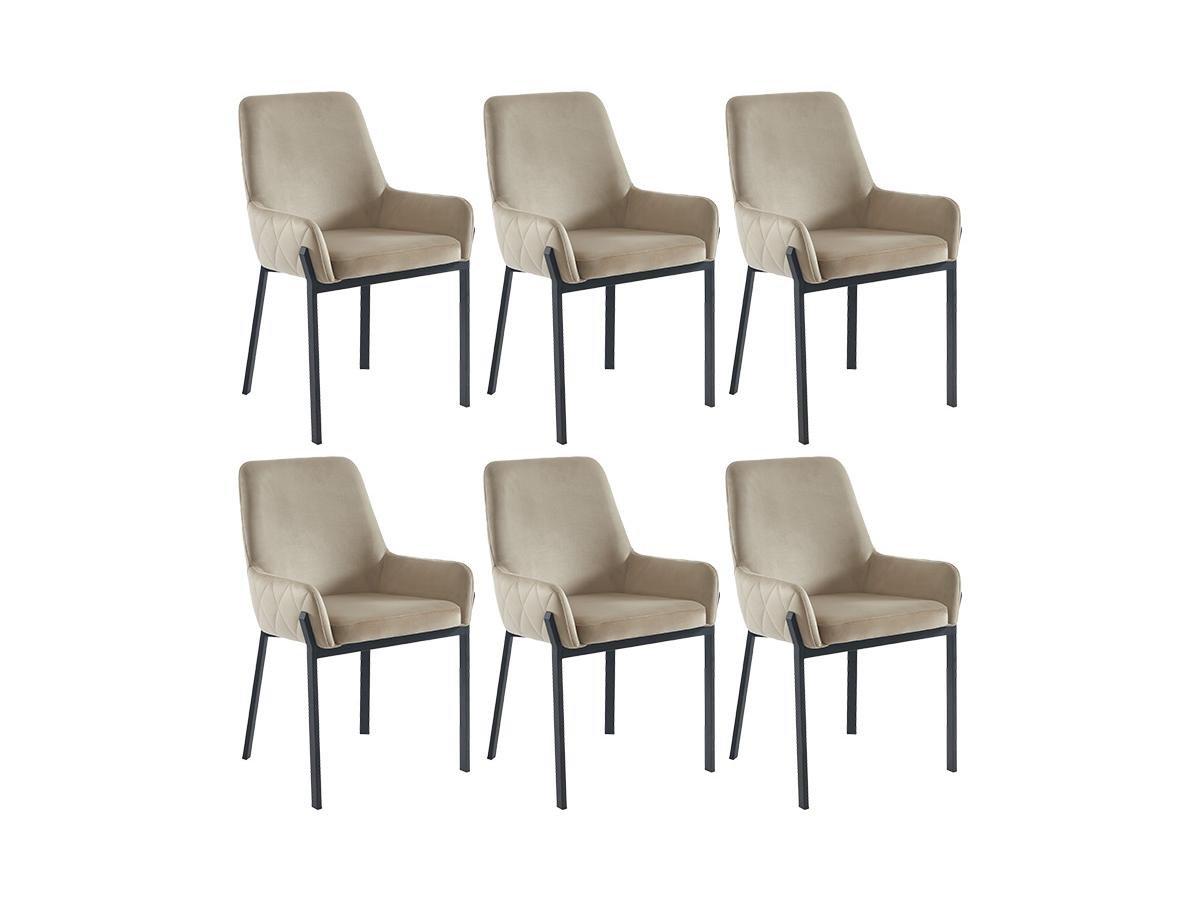 PASCAL MORABITO Lot de 6 chaises avec accoudoirs en velours et métal - Beige - CAROLONA de Pascal MORABITO  