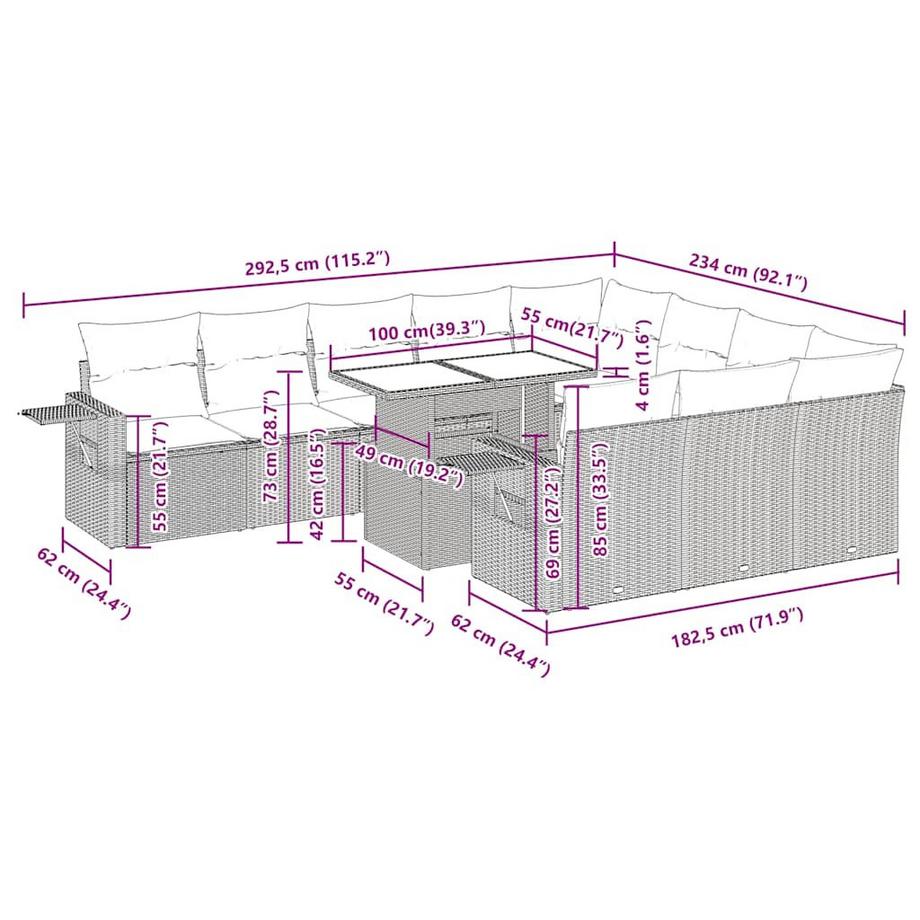 VidaXL Ensemble de canapés de jardin rotin synthétique  