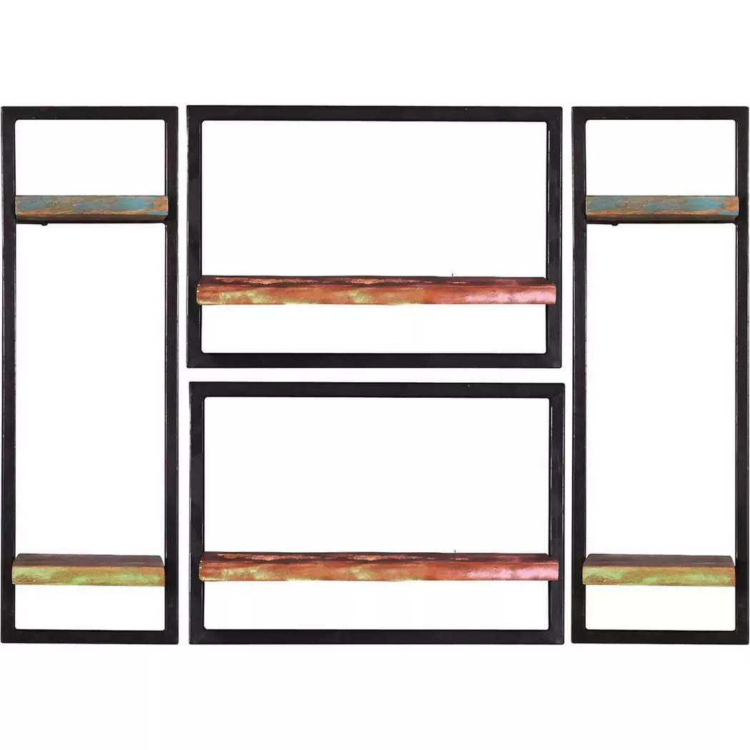 SIT Wandregal "Hameln 4-teilig aus Altholz mit schwarzem Metallrahmen" Set, 2 große & 2 kleine Wandregale für flexible Wandgestaltung