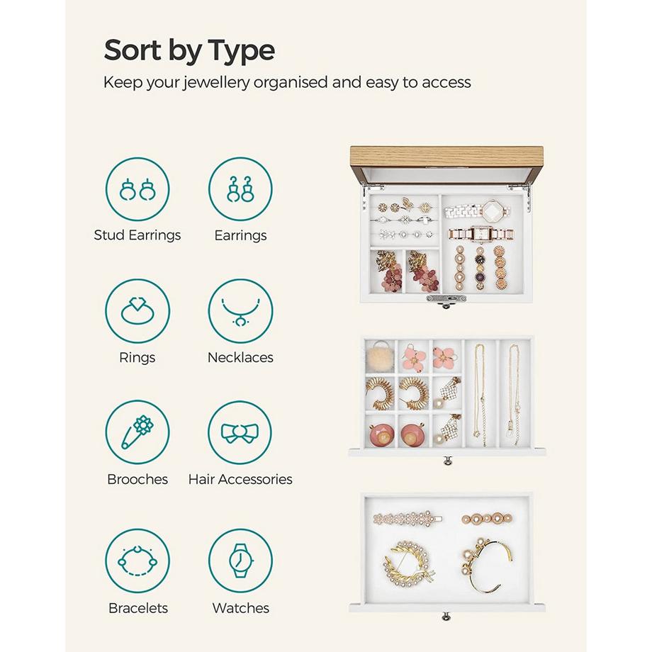 Pricenet  Elegante 3-stöckige Schmuckschatulle mit Spiegel und Samtfutter 