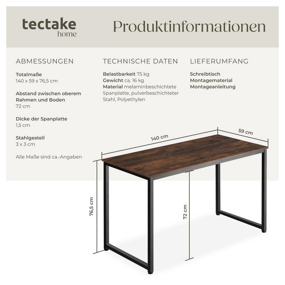 Tectake Schreibtisch Flint Industrial Style Holz und Stahl  