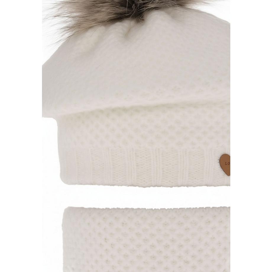 Maxte  Ensemble d’hiver pour fille : bonnet  et écharpe tube avec pompon Francesca 