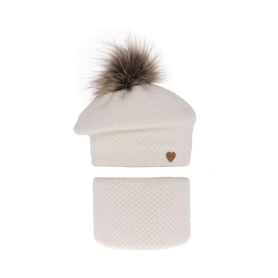 Ensemble d’hiver pour fille : bonnet  et écharpe tube avec pompon Francesca