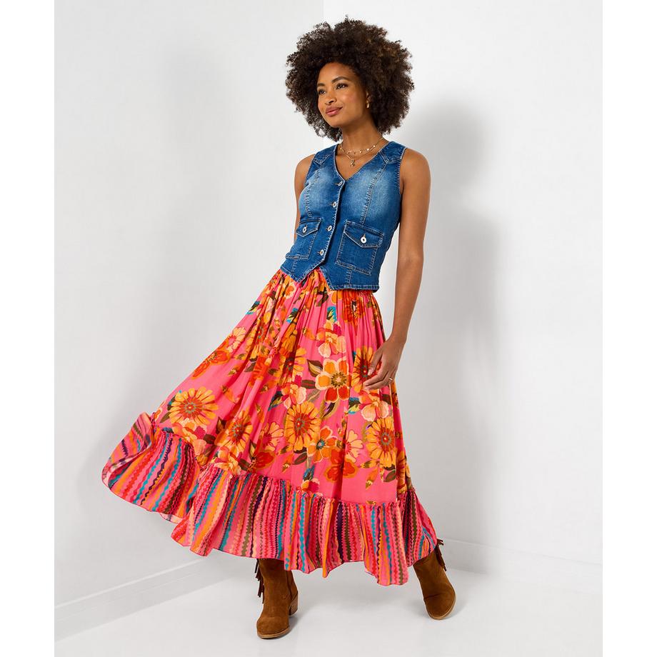 Fließender Maxirock mit Bordürenmuster