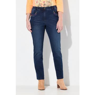 Jeans modello Mia con ricami, cintura comoda e denim elasticizzato