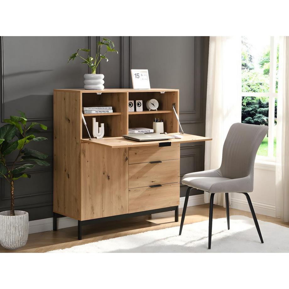 Vente-unique Scrivania con 2 ante e 3 cassetti MDF e Metallo Naturale - ERWIN  