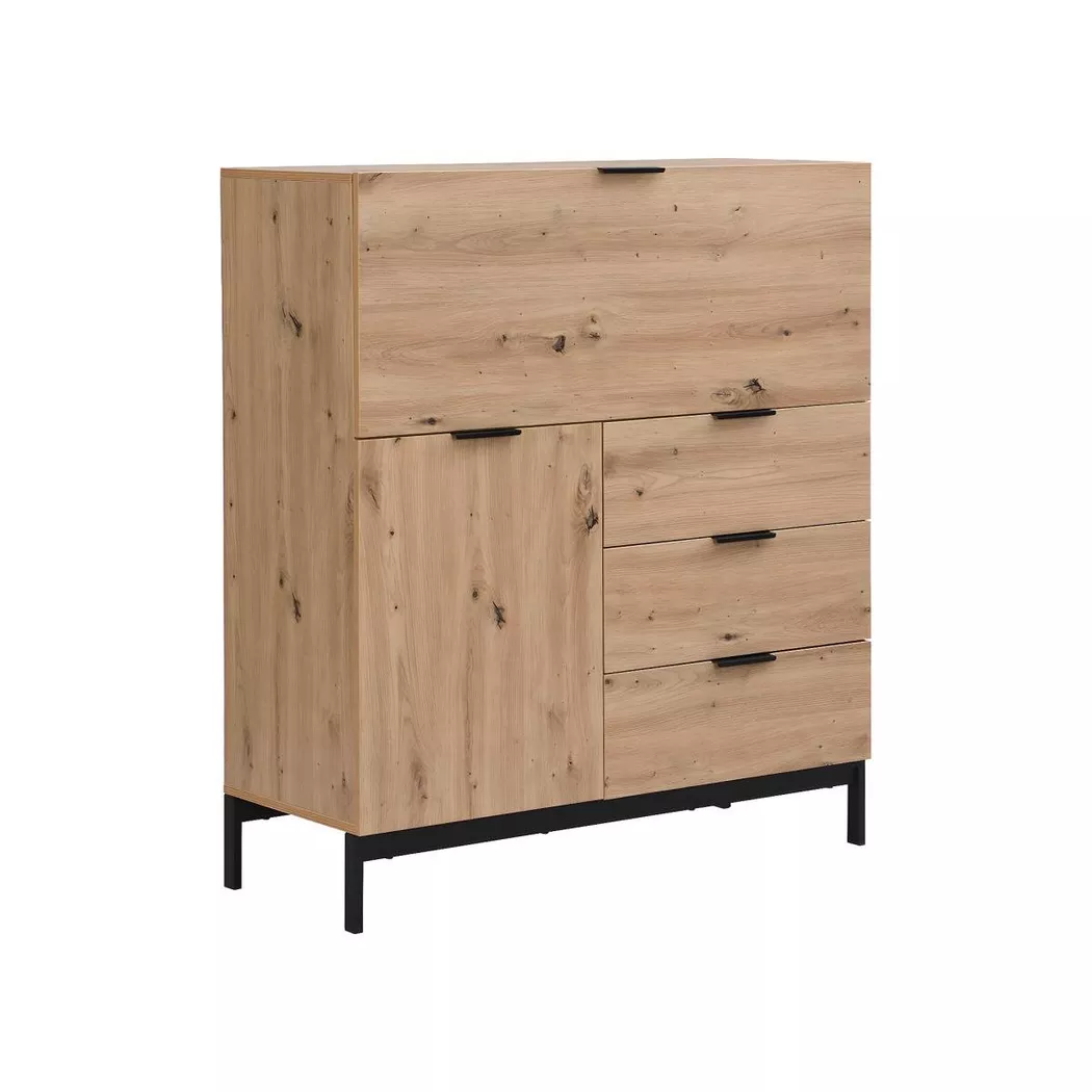 Vente-unique - Secrétaire avec 2 porte et 3 tiroirs - mdf et métal - Coloris : Naturel - erwin