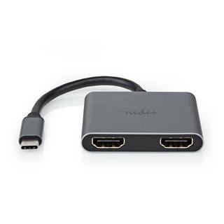 Nedis  USB-Multi-Port-Adapter | USB 3.2 Gen 1 | USB-C™ Male | 2x HDMI™ | 0,10 m | Rund | Vernickelt | PVC | Schwarz | Umschlag 