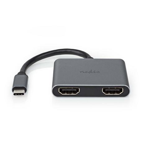 Nedis  USB-Multi-Port-Adapter | USB 3.2 Gen 1 | USB-C™ Male | 2x HDMI™ | 0,10 m | Rund | Vernickelt | PVC | Schwarz | Umschlag 