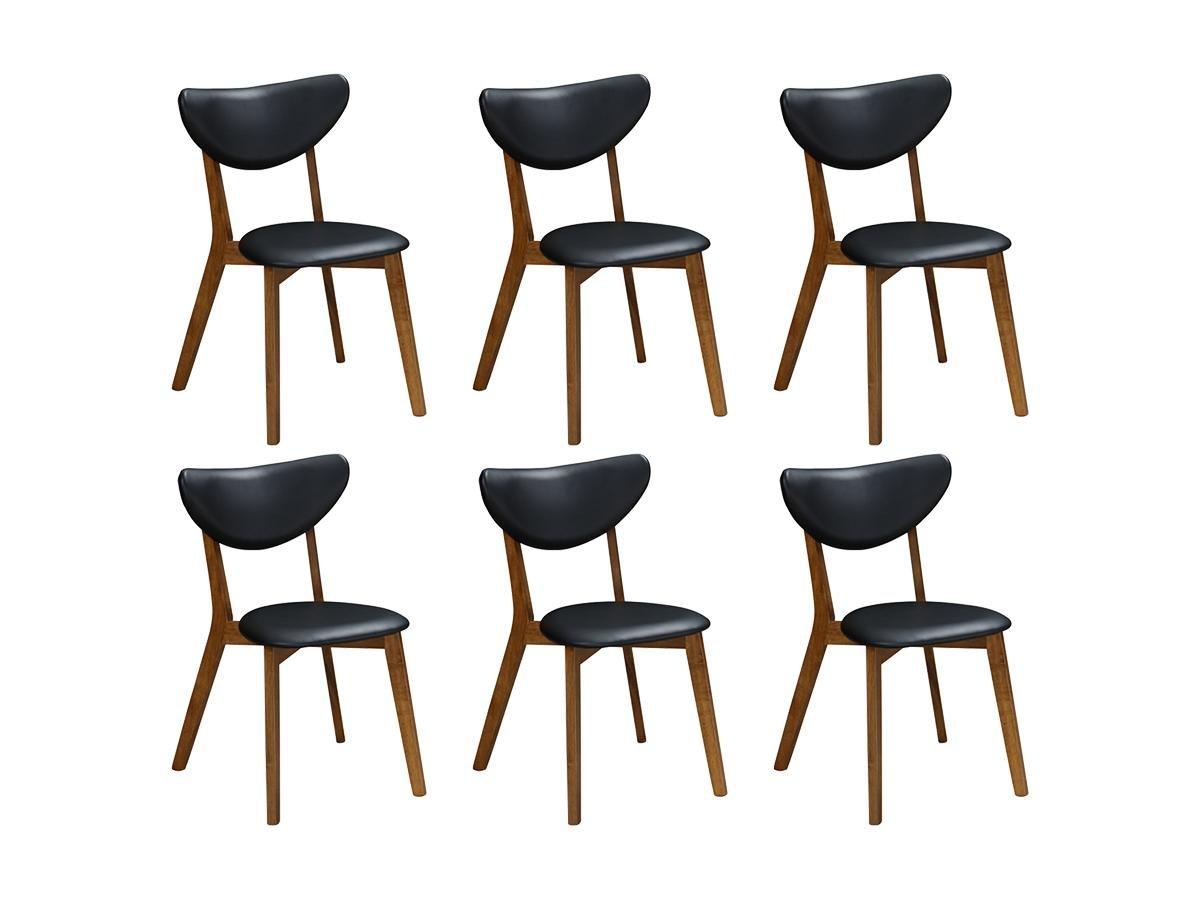 Vente-unique Lot de 6 chaises LISETTE Hévéa massif Simili Noyer  