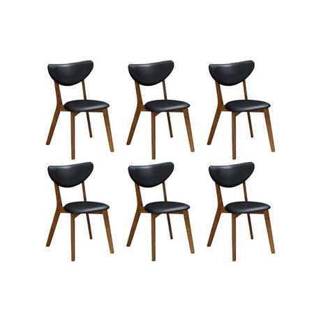 Vente-unique Lot de 6 chaises LISETTE Hévéa massif Simili Noyer  