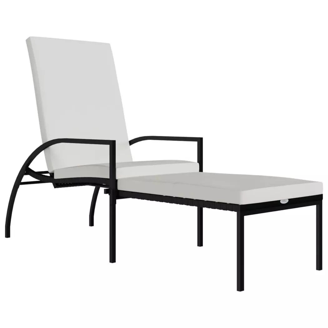 vidaXL Sonnenliege mit Fußhocker PE-Rattan Schwarz