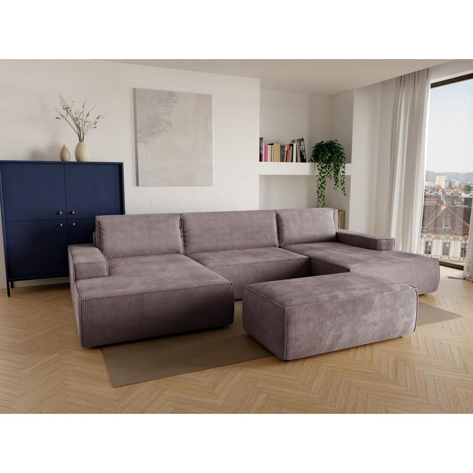 Vente-unique Große Wohnlandschaft mit Schlaffunktion - Cord - Hellviolett - AMELIA  