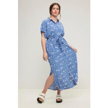 Maxikleid, oversized, Allover-Print, Hemdkragen, Knopfleiste