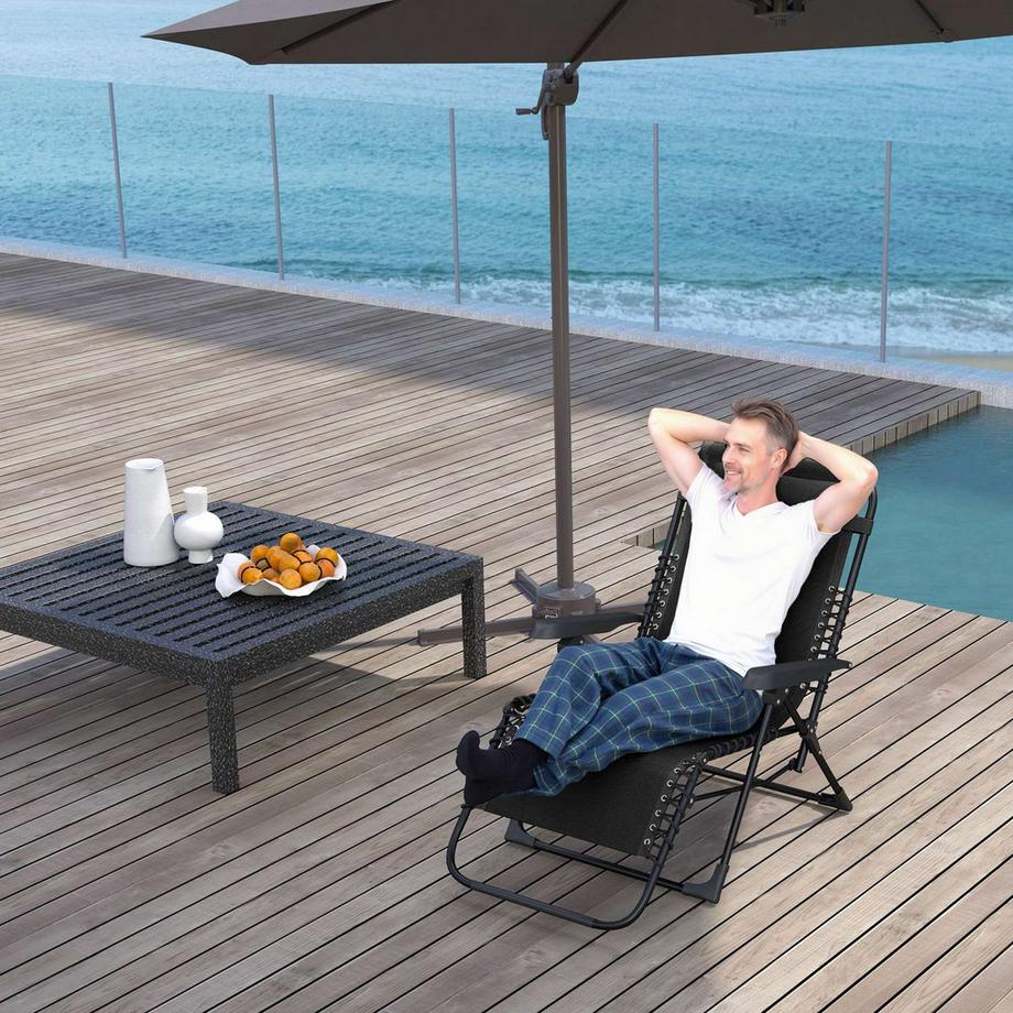 Northio Sonnenliege klappbar Gartenliege mit Kopfkissen, Liegestuhl mit 5-Fach verstellbare Rückenlehne, wetterfeste Campingliege, Gartenstuhl bis 120 kg belastbar, für Garten Outdoor Strand, Schwarz Aosom  