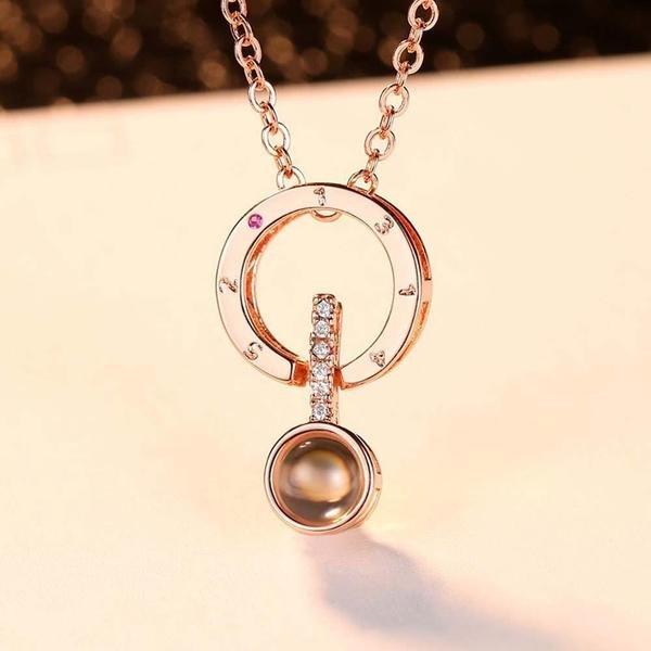 eStore  Collier, je t'aime en 100 langues - Or rose 