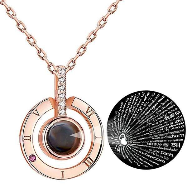 eStore  Collier, je t'aime en 100 langues - Or rose 