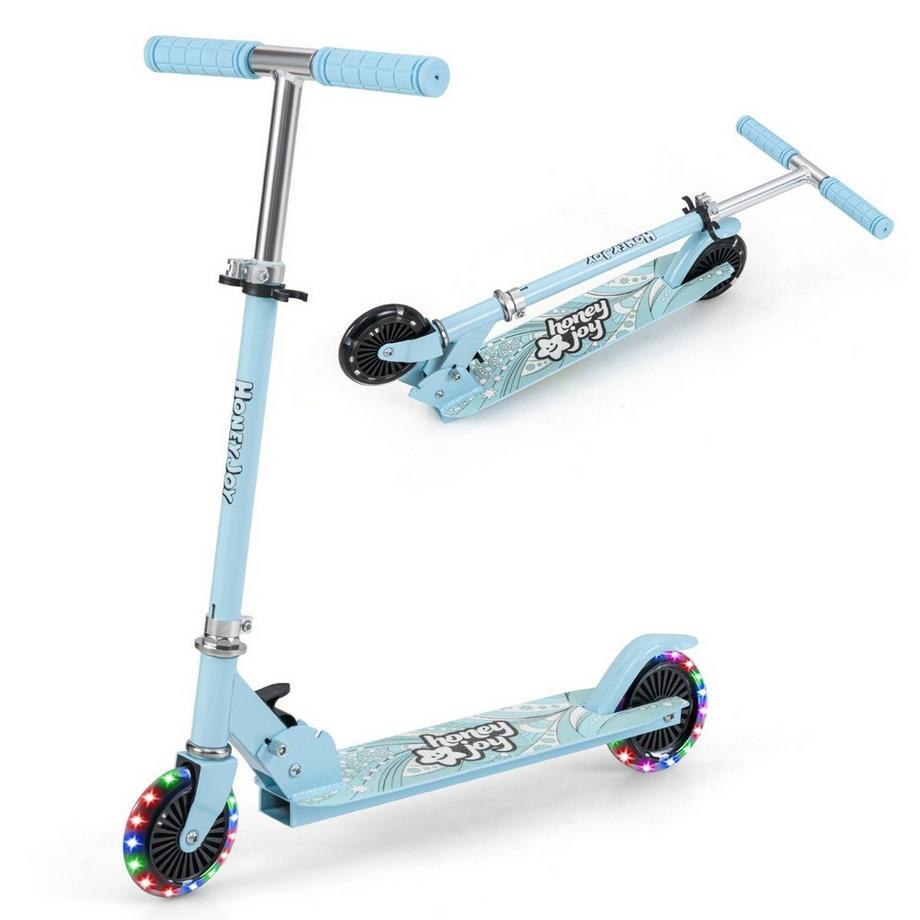 Northix  Kinder Roller Scooter mit LED-Räder & Klappbar Lenker Höhenverstellbar Tretroller Kinderroller Hellblau 
