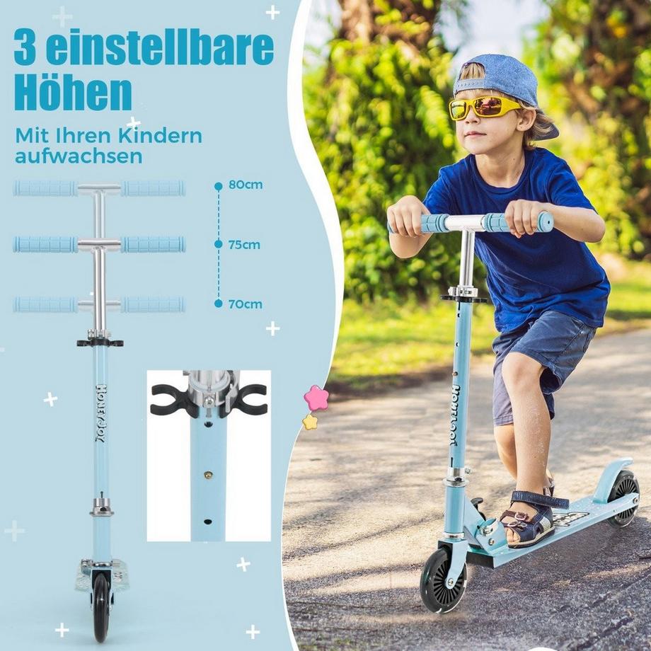 Northix  Kinder Roller Scooter mit LED-Räder & Klappbar Lenker Höhenverstellbar Tretroller Kinderroller Hellblau 