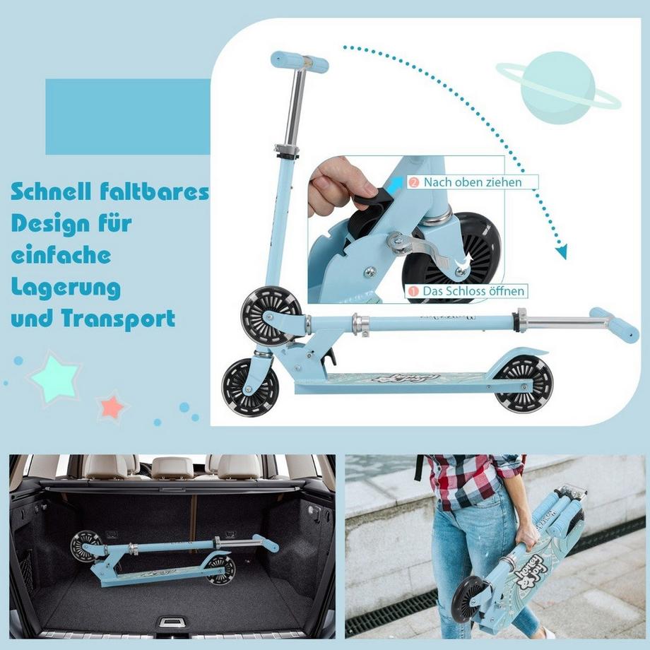 Northix  Kinder Roller Scooter mit LED-Räder & Klappbar Lenker Höhenverstellbar Tretroller Kinderroller Hellblau 