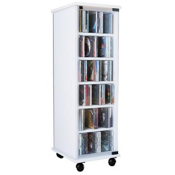 CD Regal Holz | CD Schrank mit ESG-Sicherheitsglastüren für 204 CDs oder 72 DVDs | Maße: H. 98 x B. 31 x T. 35 cm | Elegantes DVD Regal mit Rollen |