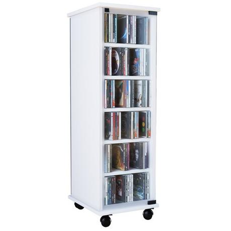 VCM CD Regal Holz Valenza | CD Schrank mit Glastüren für 204 CDs oder 72 DVDs | Maße: H. 98 x B. 31 x T. 35 cm | Elegantes DVD Regal mit Rollen | Blu ray  