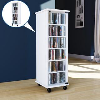 VCM CD Regal Holz Valenza | CD Schrank mit Glastüren für 204 CDs oder 72 DVDs | Maße: H. 98 x B. 31 x T. 35 cm | Elegantes DVD Regal mit Rollen | Blu ray  