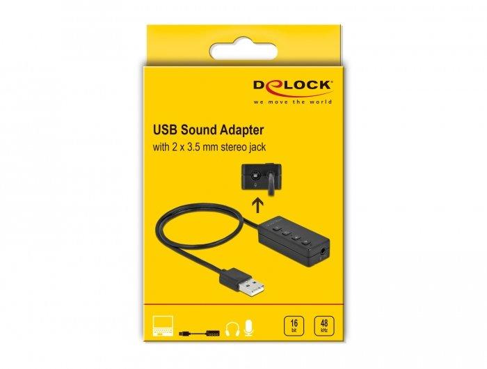 DeLock  DeLOCK Adattatore USB per cuffie e microfono con 2 jack stereo da 3,5 mm per Windows e Mac OS 