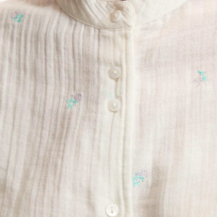 La Redoute Collections Bluse Rundhals Blumenstickerei 3/4-Ärmel  