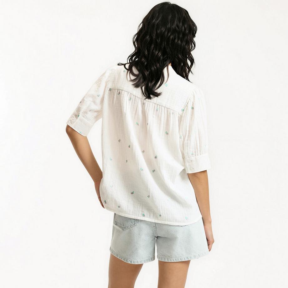 La Redoute Collections Bluse Rundhals Blumenstickerei 3/4-Ärmel  