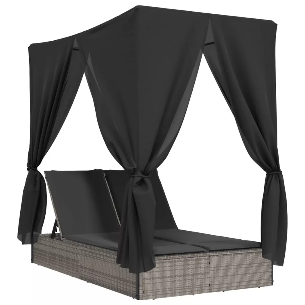 VidaXL - lettino prendisole doppio Polirattan, One Size, Grigio