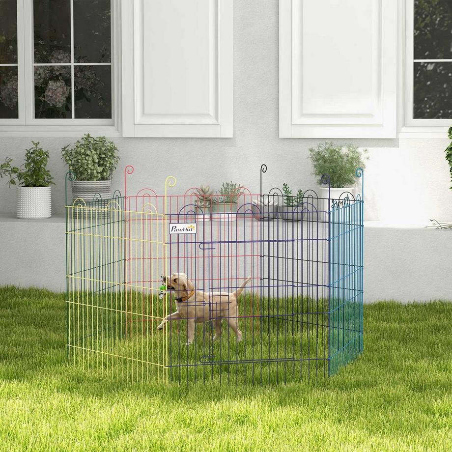 Northio  Parc pour chiots, enclos pour animaux de compagnie, 6 pièces, clôture pour chiots de 60cm, parc à monter soi-même, enclos extérieur avec porte, en métal, coloré 
