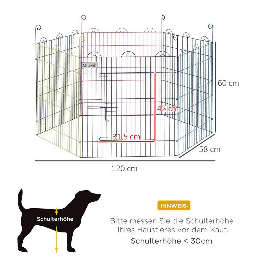 Northio  Parc pour chiots, enclos pour animaux de compagnie, 6 pièces, clôture pour chiots de 60cm, parc à monter soi-même, enclos extérieur avec porte, en métal, coloré 