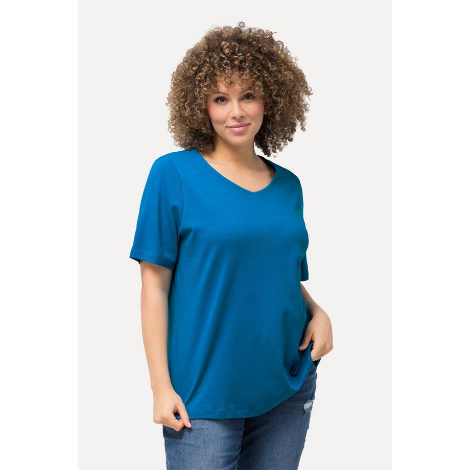 Ulla Popken T-shirt Slim Fit Double Couche Devant Col Rond Manches Courtes  