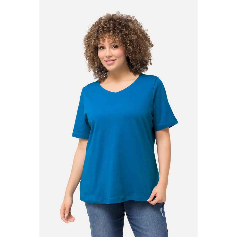 Ulla Popken T-shirt Slim Fit Double Couche Devant Col Rond Manches Courtes  