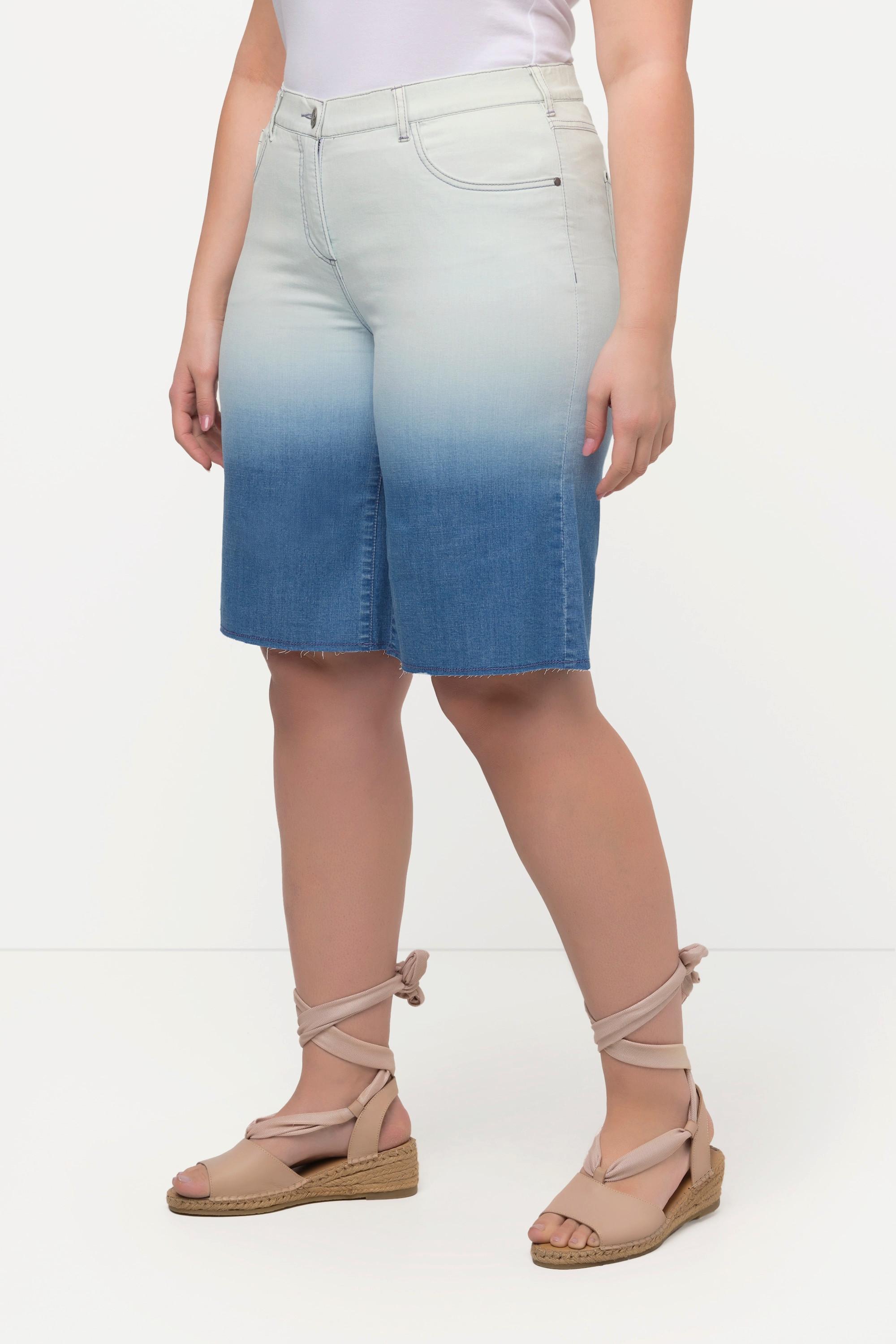 Ulla Popken  Short en jean Mary, dégradé de couleur, jambe large, 5 poches 