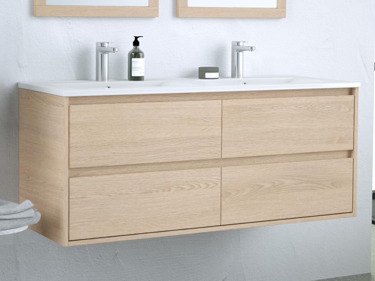 Vente-unique Mobile per bagno sospeso con lavabo da incasso 120 cm Placcatura rovere - MILIPAM  
