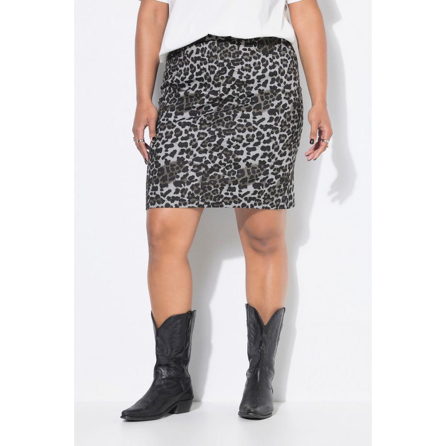 Studio Untold Jupe en jean A-Line Imprimé Léopard Taille Élastique  