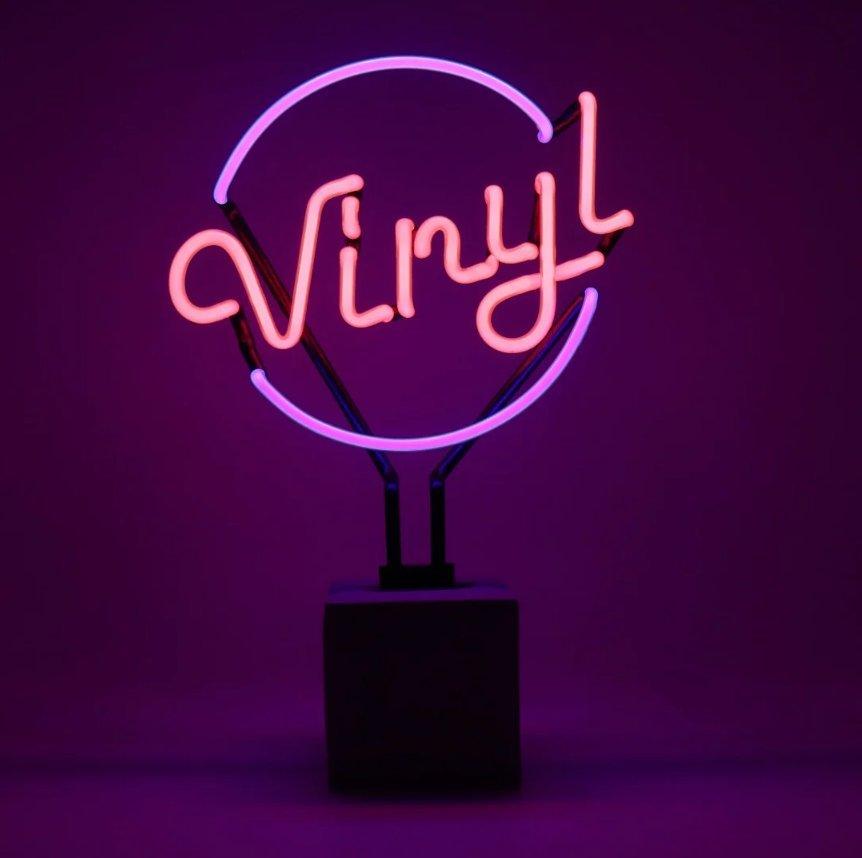 Locomocean Lampe de table en verre néon avec socle en béton - Vinyle Violet  