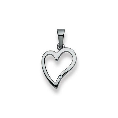 MUAU Schmuck  Pendentif coeur or blanc 750 diamant 0.01.00ct. 21x12mm 