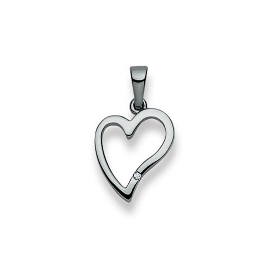 Pendentif coeur or blanc 750 diamant 0.01.00ct. 21x12mm