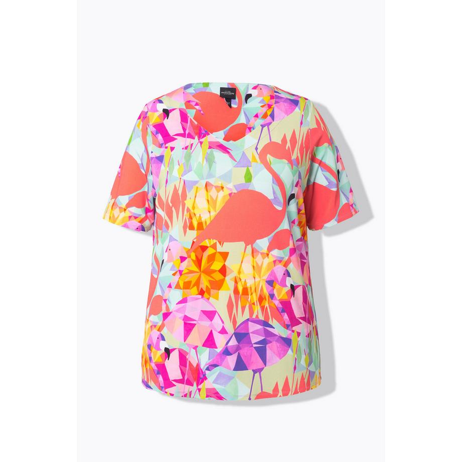 Ulla Popken Maglia Slinky Mezza Manica Stampa Fenicottero  